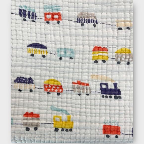 Addison Belle Train Cars Everything Muslin Cotton Layered Baby Blanket w/ Trim - Picture 3 of 10